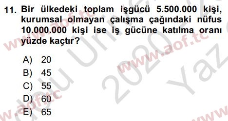 2021 İktisada Giriş 2 Yaz Okulu 11. Çıkmış Sınav Sorusu