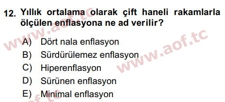 2021 İktisada Giriş 2 Yaz Okulu 12. Çıkmış Sınav Sorusu