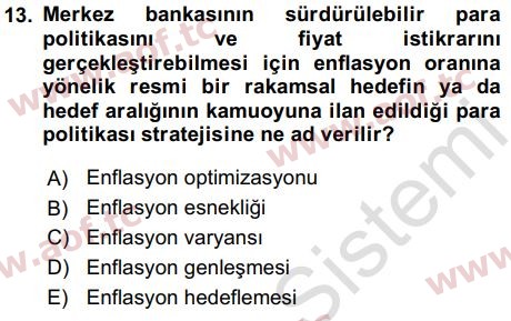 2021 İktisada Giriş 2 Yaz Okulu 13. Çıkmış Sınav Sorusu