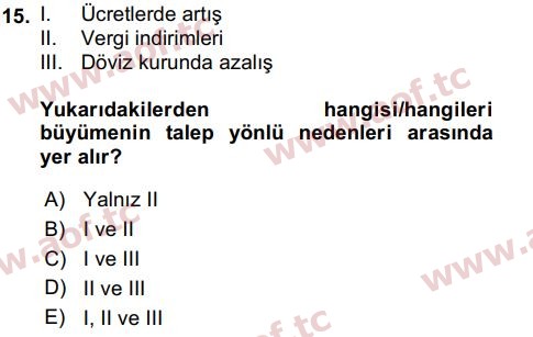 2021 İktisada Giriş 2 Yaz Okulu 15. Çıkmış Sınav Sorusu