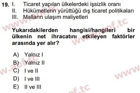 2021 İktisada Giriş 2 Yaz Okulu 19. Çıkmış Sınav Sorusu