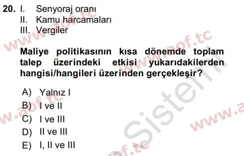 2021 İktisada Giriş 2 Yaz Okulu 20. Çıkmış Sınav Sorusu
