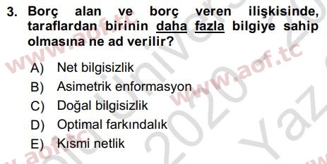 2021 İktisada Giriş 2 Yaz Okulu 3. Çıkmış Sınav Sorusu