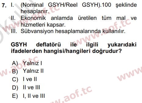 2021 İktisada Giriş 2 Yaz Okulu 7. Çıkmış Sınav Sorusu