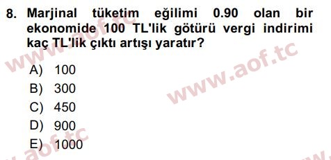 2021 İktisada Giriş 2 Yaz Okulu 8. Çıkmış Sınav Sorusu
