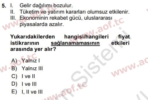 2024 İktisada Giriş 2 Final 5. Çıkmış Sınav Sorusu