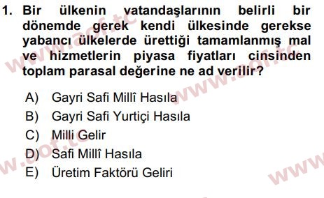 2024 İktisada Giriş 2 Yaz Okulu 1. Çıkmış Sınav Sorusu