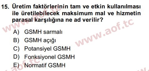 2024 İktisada Giriş 2 Yaz Okulu 15. Çıkmış Sınav Sorusu