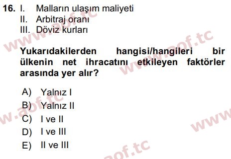 2024 İktisada Giriş 2 Yaz Okulu 16. Çıkmış Sınav Sorusu