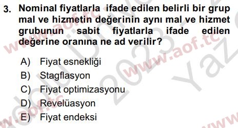 2024 İktisada Giriş 2 Yaz Okulu 3. Çıkmış Sınav Sorusu