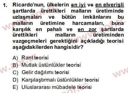 2015 İktisadi Düşünceler Tarihi Arasınav 1. Çıkmış Sınav Sorusu