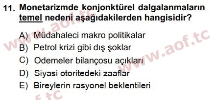 2015 İktisadi Düşünceler Tarihi Arasınav 11. Çıkmış Sınav Sorusu