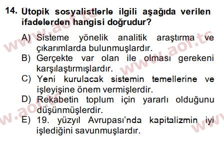 2015 İktisadi Düşünceler Tarihi Arasınav 14. Çıkmış Sınav Sorusu