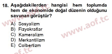 2015 İktisadi Düşünceler Tarihi Arasınav 18. Çıkmış Sınav Sorusu