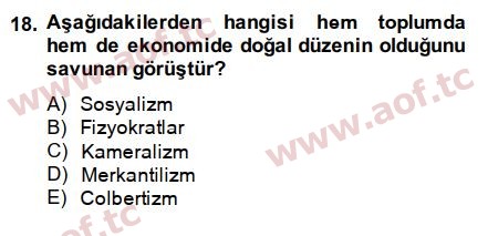 2015 İktisadi Düşünceler Tarihi Arasınav 18. Çıkmış Sınav Sorusu