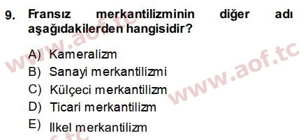 2015 İktisadi Düşünceler Tarihi Arasınav 9. Çıkmış Sınav Sorusu