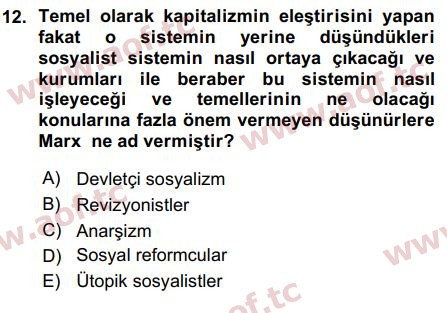 2016 İktisadi Düşünceler Tarihi Arasınav 12. Çıkmış Sınav Sorusu