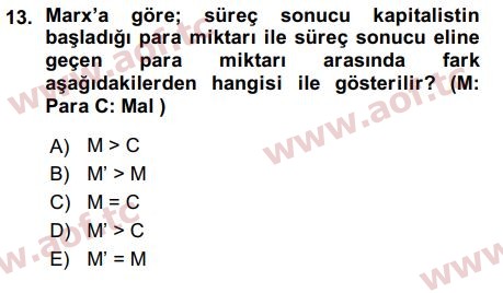 2016 İktisadi Düşünceler Tarihi Arasınav 13. Çıkmış Sınav Sorusu