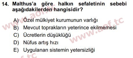 2016 İktisadi Düşünceler Tarihi Arasınav 14. Çıkmış Sınav Sorusu