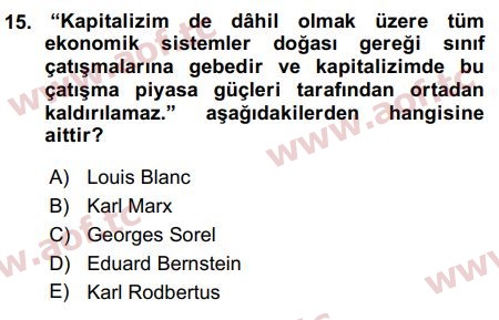 2016 İktisadi Düşünceler Tarihi Arasınav 15. Çıkmış Sınav Sorusu