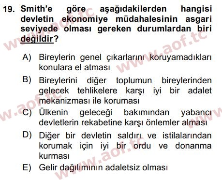 2016 İktisadi Düşünceler Tarihi Arasınav 19. Çıkmış Sınav Sorusu