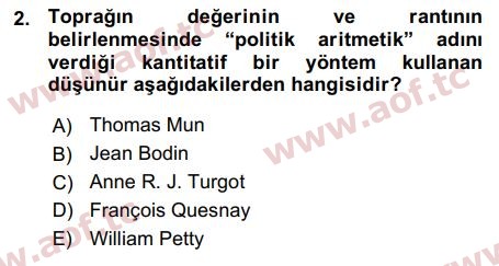2016 İktisadi Düşünceler Tarihi Arasınav 2. Çıkmış Sınav Sorusu