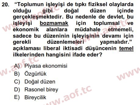 2016 İktisadi Düşünceler Tarihi Arasınav 20. Çıkmış Sınav Sorusu