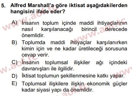 2016 İktisadi Düşünceler Tarihi Arasınav 5. Çıkmış Sınav Sorusu