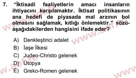 2016 İktisadi Düşünceler Tarihi Arasınav 7. Çıkmış Sınav Sorusu