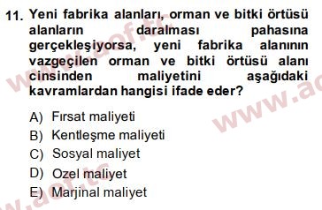 2014 Doğal Kaynaklar ve Çevre Ekonomisi Arasınav 11. Çıkmış Sınav Sorusu