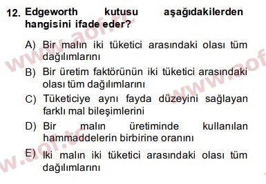 2014 Doğal Kaynaklar ve Çevre Ekonomisi Arasınav 12. Çıkmış Sınav Sorusu