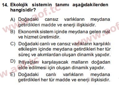 2014 Doğal Kaynaklar ve Çevre Ekonomisi Arasınav 14. Çıkmış Sınav Sorusu