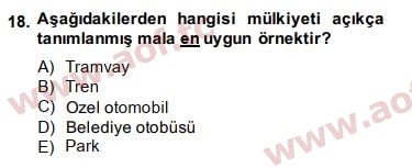 2014 Doğal Kaynaklar ve Çevre Ekonomisi Arasınav 18. Çıkmış Sınav Sorusu