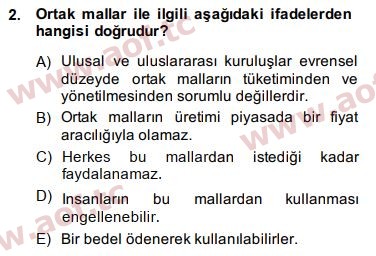 2014 Doğal Kaynaklar ve Çevre Ekonomisi Arasınav 2. Çıkmış Sınav Sorusu