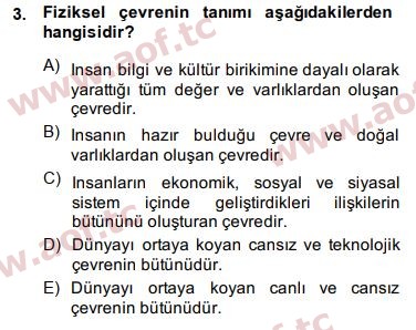 2014 Doğal Kaynaklar ve Çevre Ekonomisi Arasınav 3. Çıkmış Sınav Sorusu