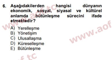 2014 Doğal Kaynaklar ve Çevre Ekonomisi Arasınav 6. Çıkmış Sınav Sorusu