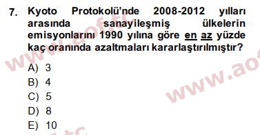 2014 Doğal Kaynaklar ve Çevre Ekonomisi Arasınav 7. Çıkmış Sınav Sorusu