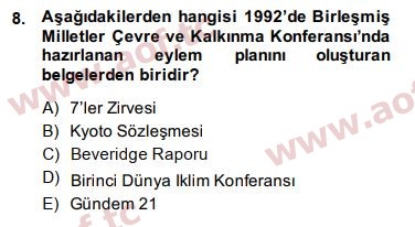 2014 Doğal Kaynaklar ve Çevre Ekonomisi Arasınav 8. Çıkmış Sınav Sorusu