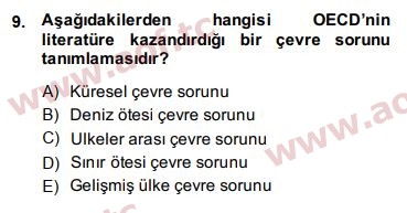 2014 Doğal Kaynaklar ve Çevre Ekonomisi Arasınav 9. Çıkmış Sınav Sorusu