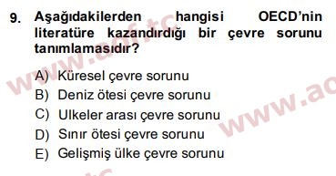 2014 Doğal Kaynaklar ve Çevre Ekonomisi Arasınav 9. Çıkmış Sınav Sorusu