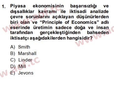 2014 Doğal Kaynaklar ve Çevre Ekonomisi Final 1. Çıkmış Sınav Sorusu