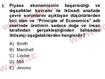 2014 Doğal Kaynaklar ve Çevre Ekonomisi Final 1. Çıkmış Sınav Sorusu