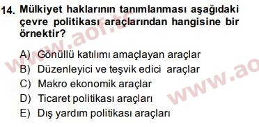 2014 Doğal Kaynaklar ve Çevre Ekonomisi Final 14. Çıkmış Sınav Sorusu