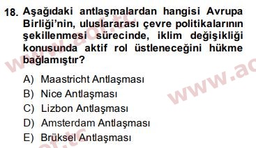 2014 Doğal Kaynaklar ve Çevre Ekonomisi Final 18. Çıkmış Sınav Sorusu