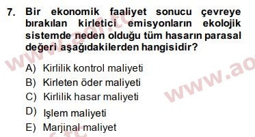 2014 Doğal Kaynaklar ve Çevre Ekonomisi Final 7. Çıkmış Sınav Sorusu