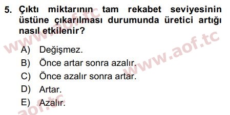 2016 Mikro İktisat Final 5. Çıkmış Sınav Sorusu