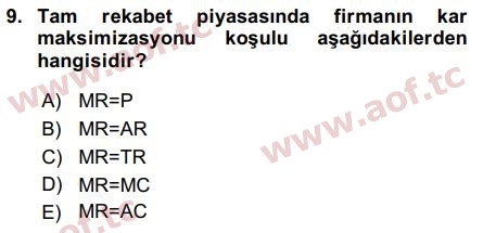 2016 Mikro İktisat Final 9. Çıkmış Sınav Sorusu