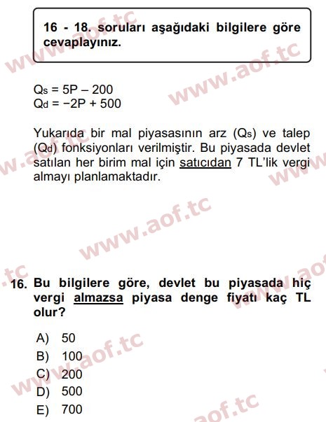 2017 Matematiksel İktisat Arasınav 16. Çıkmış Sınav Sorusu