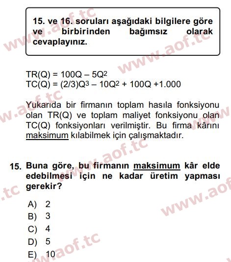 2017 Matematiksel İktisat Final 15. Çıkmış Sınav Sorusu