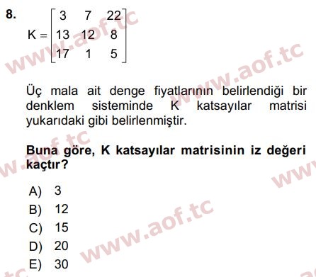 2017 Matematiksel İktisat Final 8. Çıkmış Sınav Sorusu